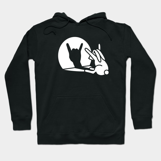 Funny rabbit shadow hand cartoon ROCK music METAL Hoodie by LaundryFactory